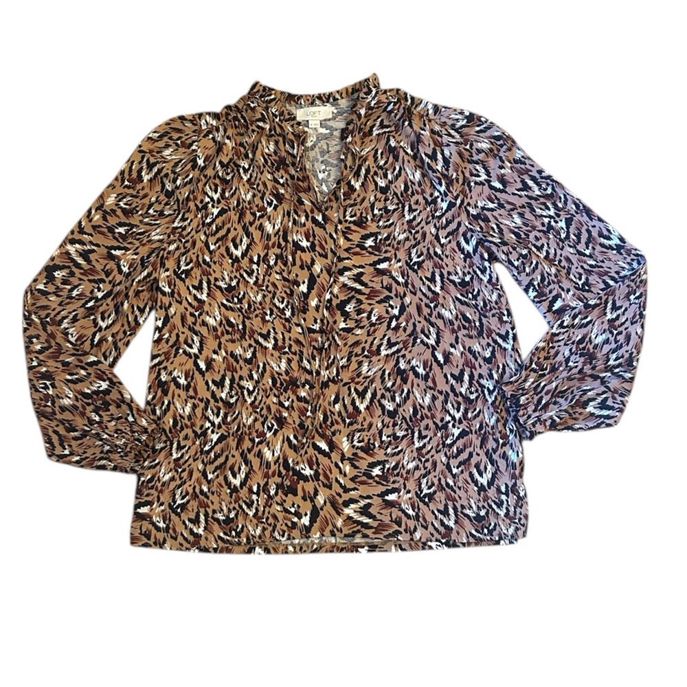 Loft Outlet Tunic Cheetah Black White Ruffle Long Puff Sleeve Women’s Size XS